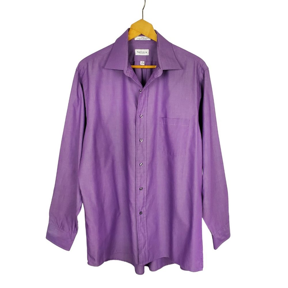 Van Heusen Faille Long Sleeve Purple Dress Shirt, Evening Men's 17 34/35